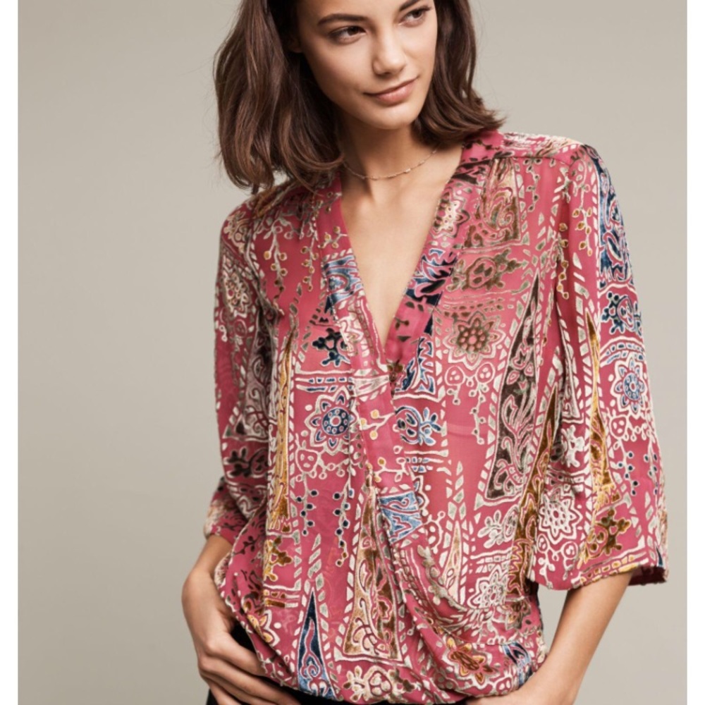 Anthropologie Floreat Japonica Wrap Blouse
